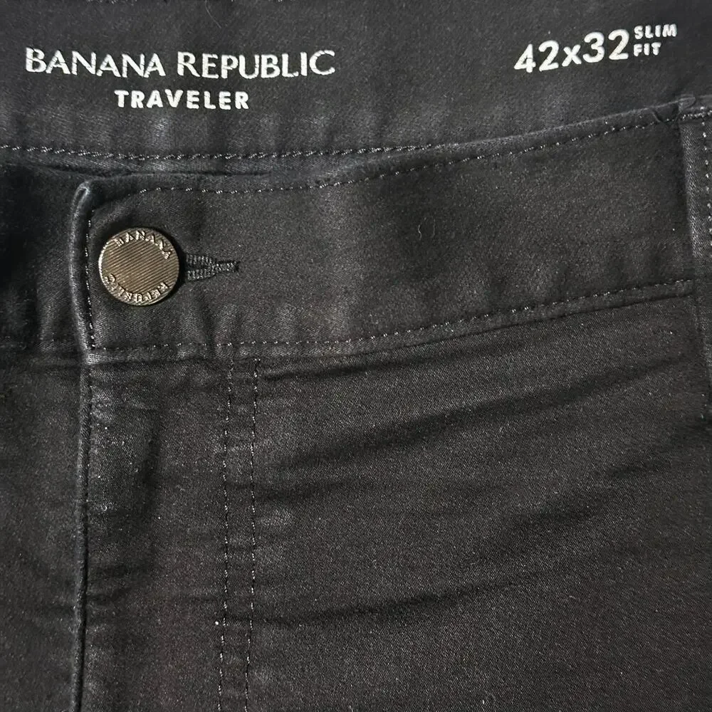 Banana Republic Traveler Pants Mens Actual Size 41x32 Black Slim Chino